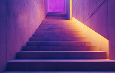 staircase with a purple and yellow color scheme