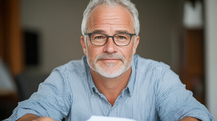 Experienced accountant reviewing financial documents with confident smile
