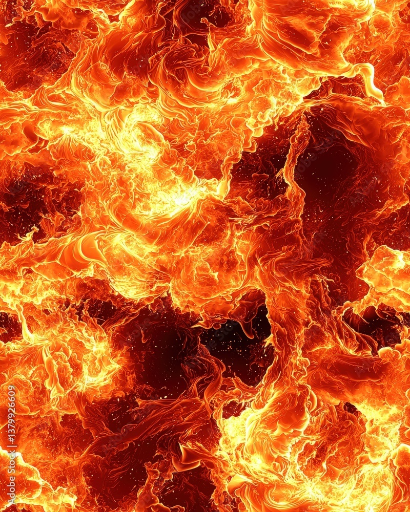Poster vibrant flames erupting and twisting in various directions creating a dramatic display of heat