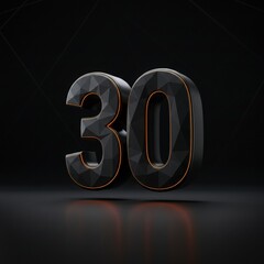 Number Thirty Graphic Design on Black Background with Golden Edge
