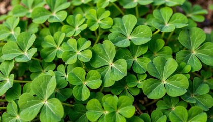 Obraz premium Green clover leaves growing densely in a natural setting 
