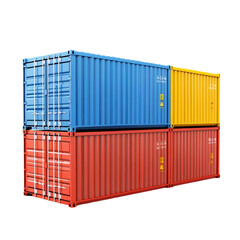 Colorful shipping containers stacked high global trade logistics,