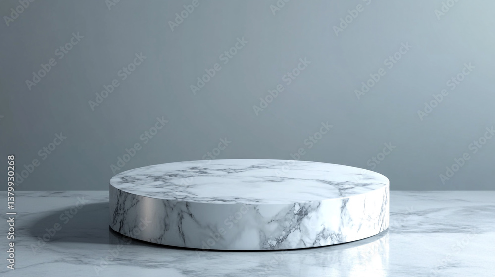 Poster a marble platform on a marble surface with a gray background creating a minimalist presentation