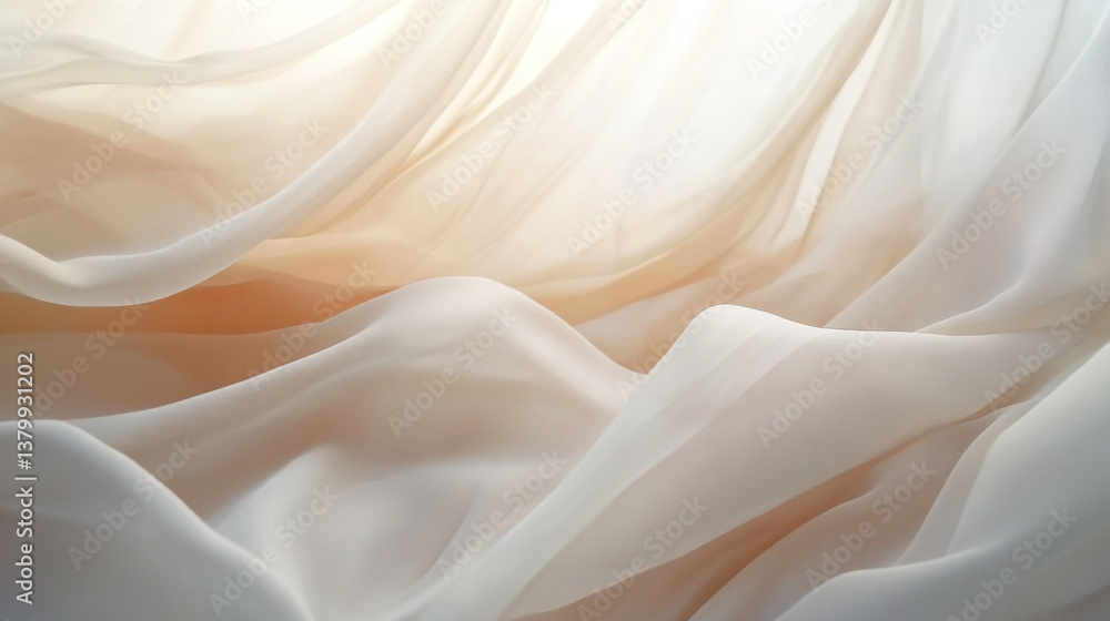 Poster abstract image of flowing sheer fabric with soft folds and delicate light creating a dreamy effect