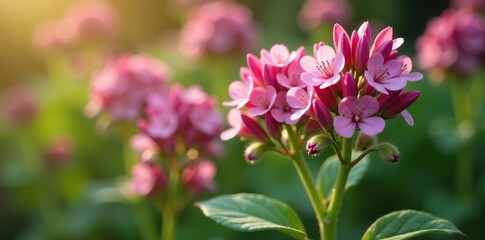 Obraz premium Close-up shot of beautiful pink flowers of marjoram Origanum laevigatum Herrenhausen in full bloom, bloom, plant