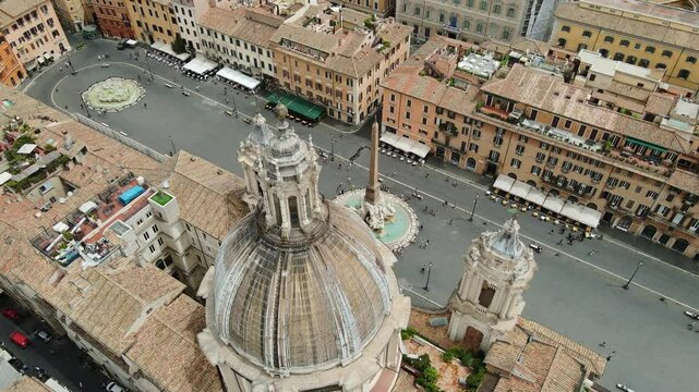 Piazza Navona captured from above, tourists, architecture and iconic landmarks