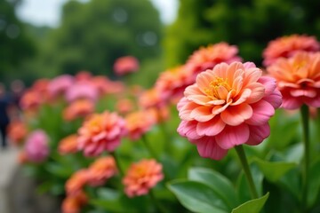 Close-up view of vibrant flowers blooming in an outdoor garden,  flora,  plant