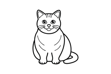 Line art vector illustration of a British Shorthair cat sitting with its round face.eps