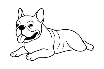 Line art vector illustration of a Bulldog lying down with its tongue sticking out.eps