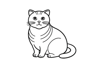 Line art vector illustration of a Scottish Fold cat sitting with its round face.eps
