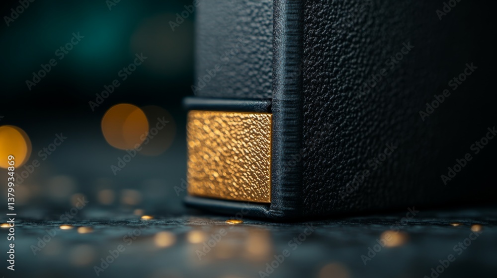 Poster medium close-up of a hardcover book in a slipcase, focusing on the embossed details and textures, wi