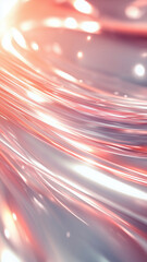 Dynamic swirl of iridescent light waves with pink and peach glow for a futuristic phone wallpaper.

