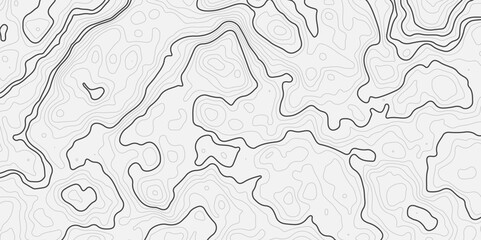  Concept of a conditional geography scheme and the terrain path.The stylized height map of the topographic in contours. Dark stroke on light background colors.Ultra wide. Vector Illustration.
