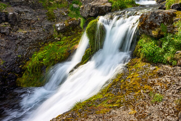 Dynjandi Gongumannafoss waterfall. Westfjords. Iceland