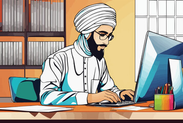 Muslim Graphics designer working on computer laptop
