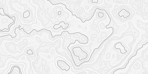  Concept of a conditional geography scheme and the terrain path.The stylized height map of the topographic in contours. Dark stroke on light background colors.Ultra wide. Vector Illustration.
