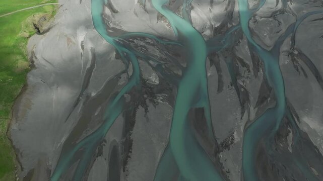 Loni Braided River In Lonsoraefi Natural Reserve In South East Iceland. Aerial Topdown Shot