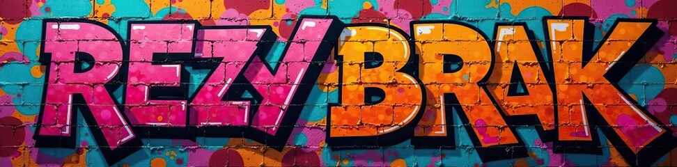Colorful graffiti spray painted on urban brick wall background,  creative,  colorful