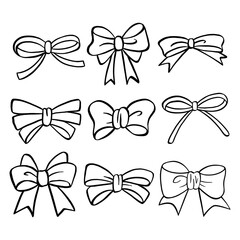 Vector Illustration Hand Drawn Ribbon Elements Outline.