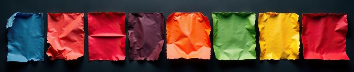 Colorful inked papers in various shapes and sizes on a black background,  design,  vibrant