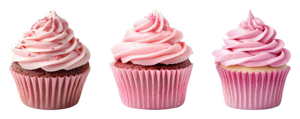 Trio of Pink Cupcakes with Swirled Frosting