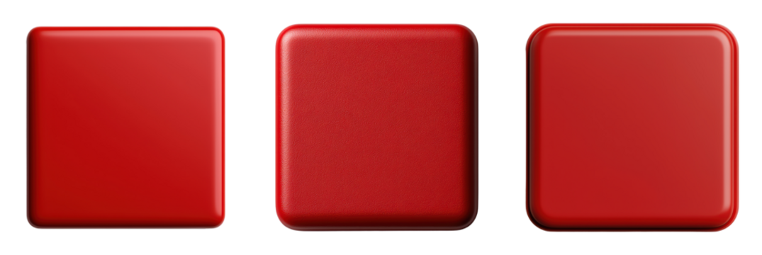 Three variations of red square buttons