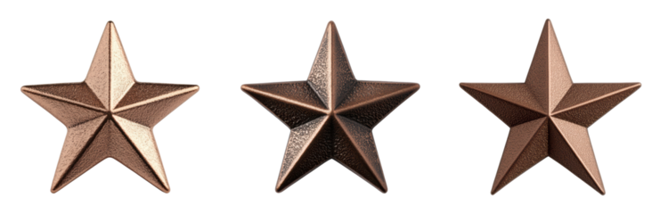 Three distinct bronze star designs with varying textures