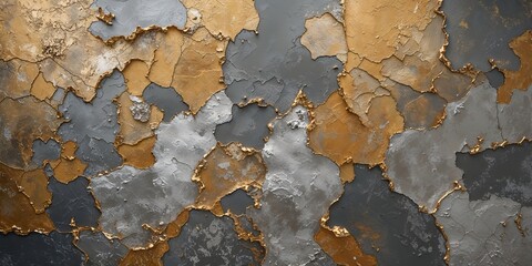 Obraz premium Abstract paint background in gold, gray, and silver colors with a textured effect.