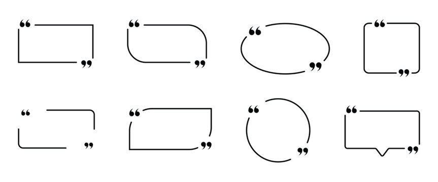 Quote box frame set. Blank quotation bubble collection. Transparent PNG and vector illustration.