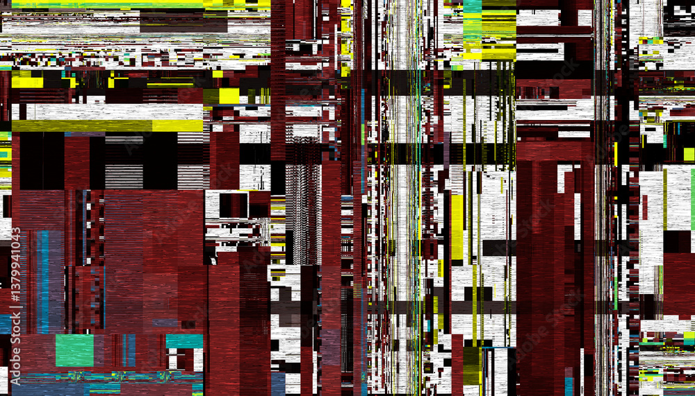 Fototapete Abstract creative glitch overlay texture. Geometric pixel pattern of a digital glitch on transparent background, digital pattern