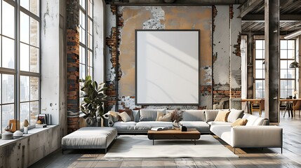 Modern Loft Apartment Interior Design with Large Blank Canvas and Comfortable Sectional Sofa