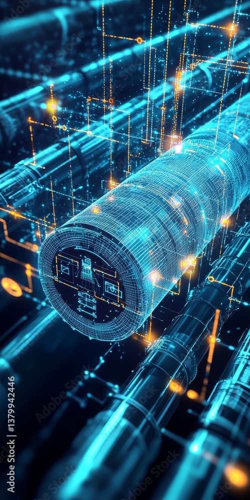 Poster hyperloop pod with digital network connectivity, symbolizing revolution in transport technology
