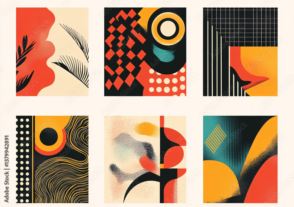 Fototapete retro posters with different psychedelic colors and patterns
