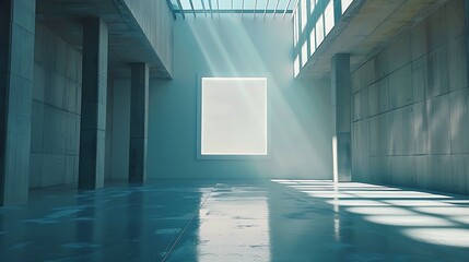 Sunlit Modern Gallery Interior with Blank Canvas Mockup for Artwork Display