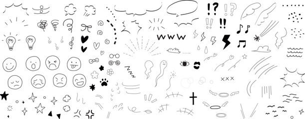 手描きのあしらい漫符、漫画記号ベクターアイコンイラストセット