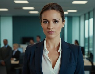 Business professional standing confidently in an office building