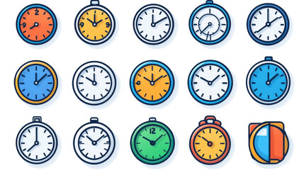 A collection of various analog and digital clock and watch designs representing different time measurement tools and styles