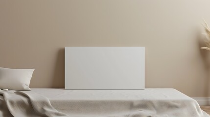 Blank Canvas Mockup on Beige Minimalist Bed Setting for Interior Design Projects