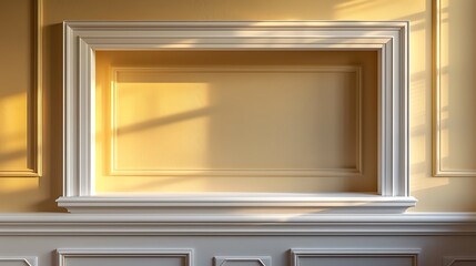 Sunlit alcove with elegant white molding and recessed shelf perfect for display or decoration