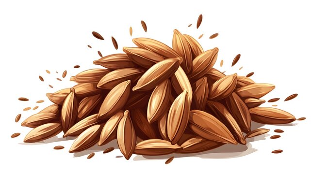Create clipart of cumin seeds with rich brown tones and fine details, isolated on a white background
