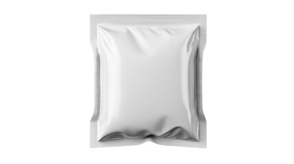 Naklejka premium Blank sealed white plastic or foil pouch or package mockup in a studio setting ready for product branding and advertising