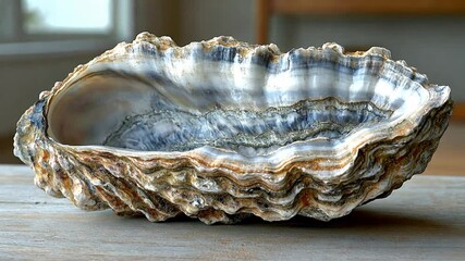 Polished onyx shell bowl on wooden surface, natural art - Powered by Adobe