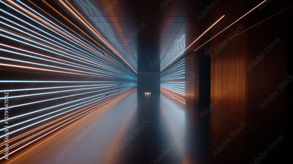 Aufkleber bright blue and white laser lines converge towards a central light, forming an abstract tunnel that 
