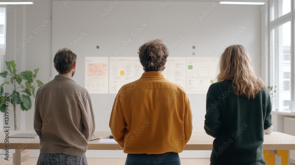 Poster collaborative brainstorming session in a modern office environment focusing on project ideas and pla