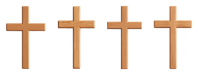 Four wooden crosses arranged in a row