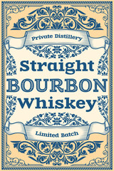 Bourbon Whiskey - ornate vintage decorative label
