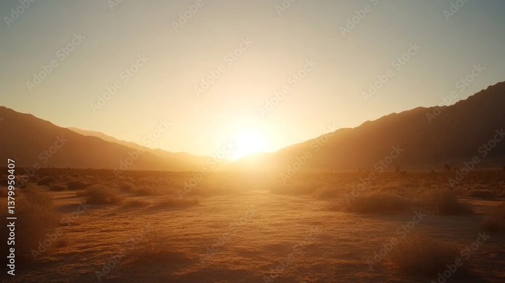Poster golden sunlight illuminates endless rolling fields in the countryside, creating a peaceful atmospher