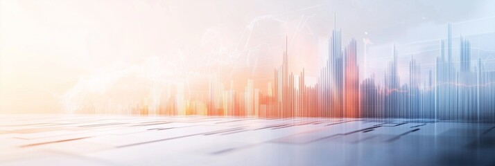 A futuristic skyline blended with financial data charts and abstract economic indicators