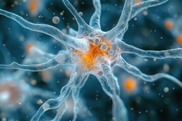 This isolated neural cell features delicate extensions and bright hues, revealing the complexity of neural structures in detail