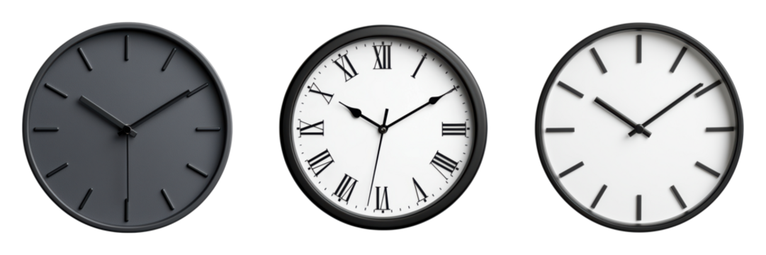 Stylish wall clocks showcasing modern design variations